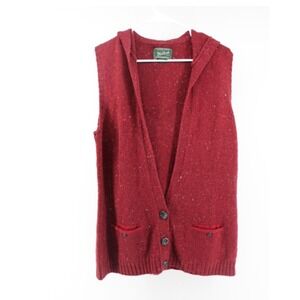Woolrich Women's Red Wool Blend Hooded Vest XL Button Front Pockets Outdoor
